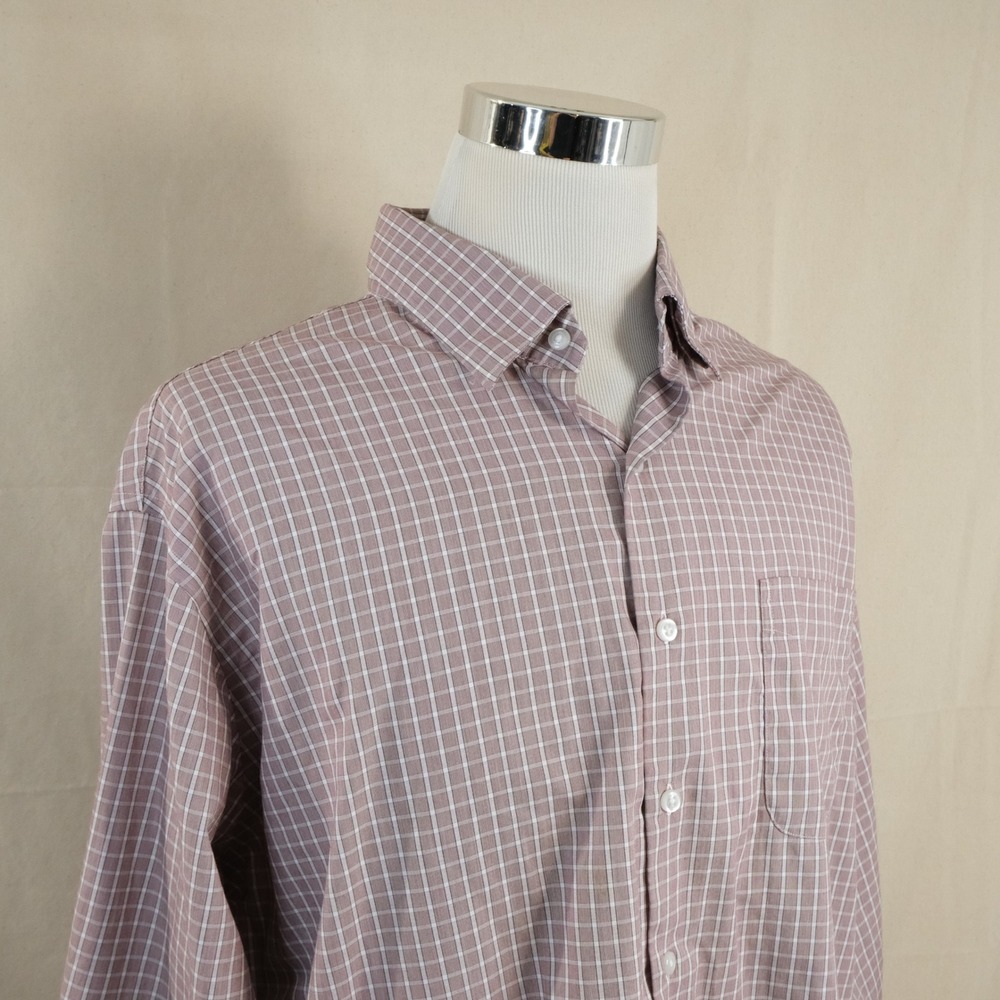 Oak Hill 18.5 34/35 Non Iron Dress Shirt Red White Plaid Supima Cotton Mens